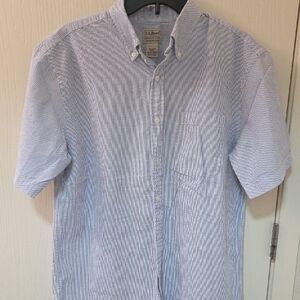 L.L. Bean Men's Striped Blue and White Casual Shirt Vintage Rare